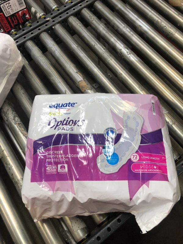 Photo 2 of **opened packaging** Equate Options Incontinence Pads for Women, Maximum Absorbency, Long Length, 72