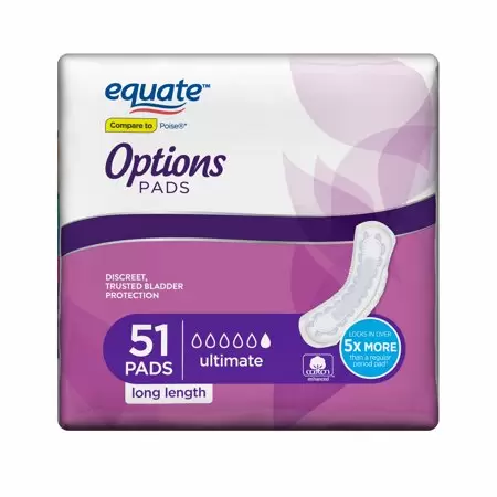 Photo 1 of **OPENED PACKAGING** Equate Options Incontinence Pads for Women, Ultimate Absorbency, Long Length, 51