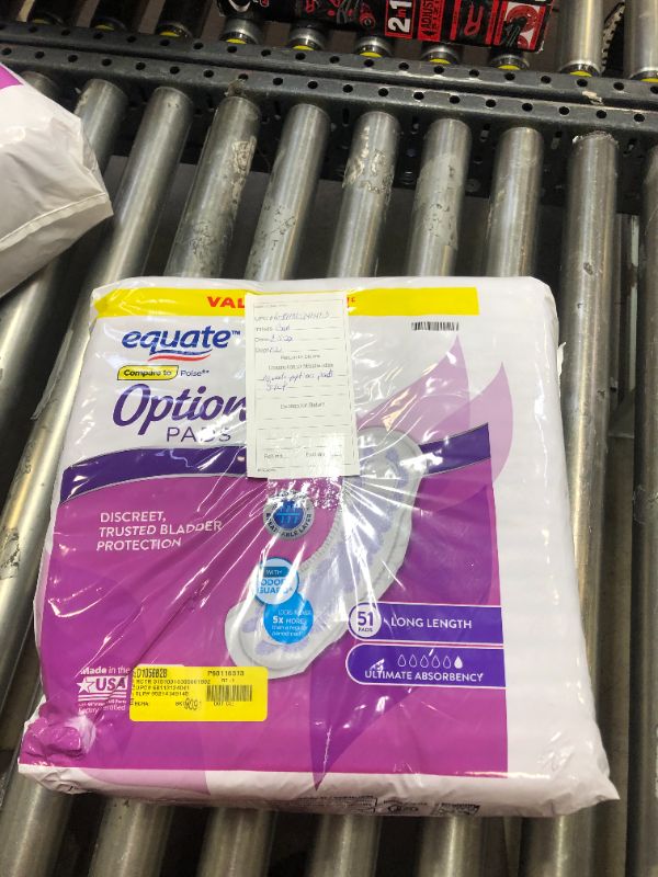 Photo 2 of **OPENED PACKAGING** Equate Options Incontinence Pads for Women, Ultimate Absorbency, Long Length, 51