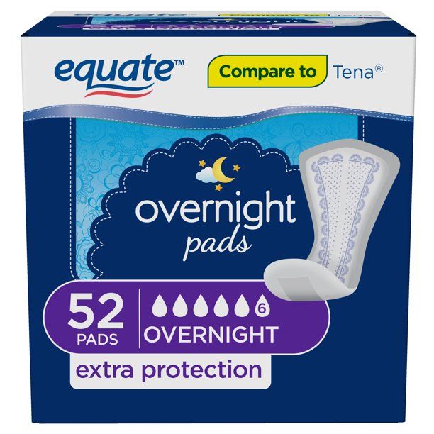 Photo 1 of **OPENED PACKAGE** Equate Overnight Women's Ultimate-Regular Incontinence Pads, 52 count

