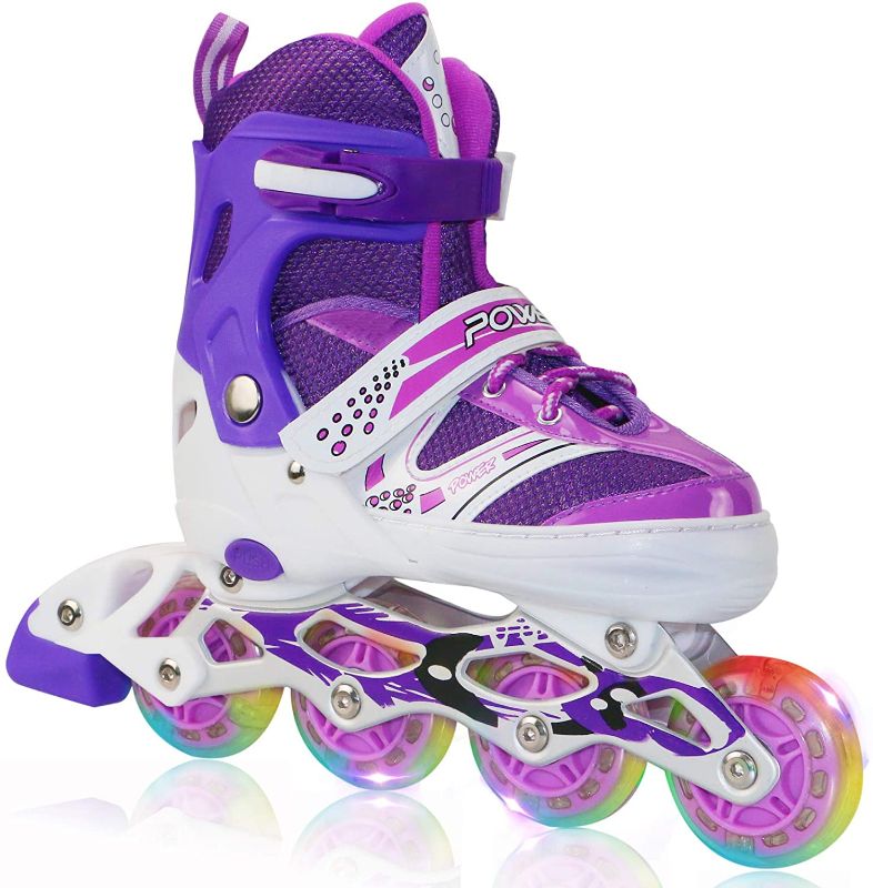 Photo 1 of Inline Skates for Girls Rollerblades Kids Adjustable 4 Sizes with Full Light Up Wheels in Outdoor & Indoor Illuminating Roller Skates for Beginners size 2-5
