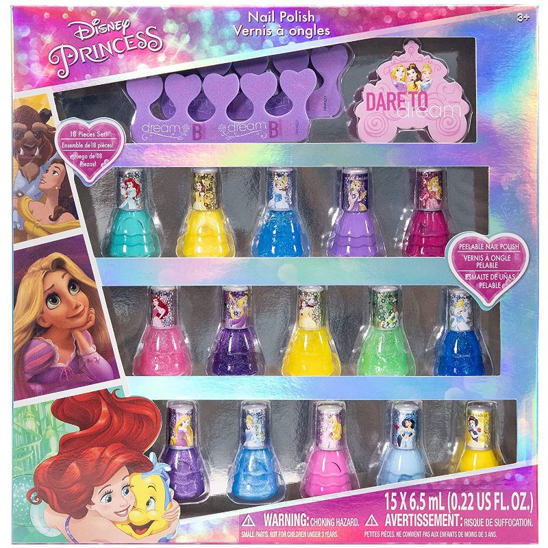 Photo 1 of Disney Princess - Townley Girl Non-Toxic Peel-Off Water-Based Natural Safe Quick Dry Nail Polish| Gift Kit Set for Kids Girls| Glittery and Opaque Colors| Ages 3+ (18 Pcs)

