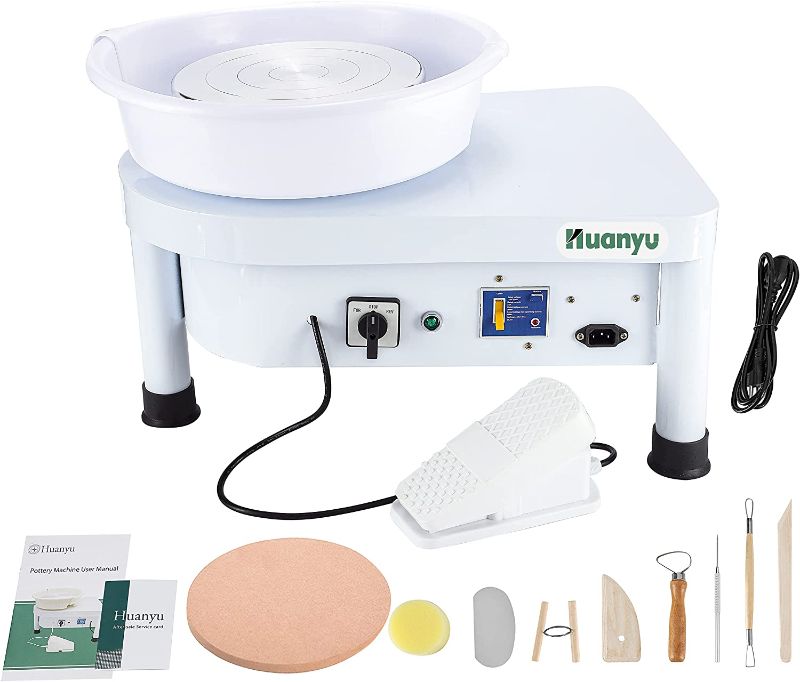 Photo 1 of Huanyu Pottery Wheel Machine 350W 25CM 9.8" Electric Ceramic Machine Clay Making Pottery Tool with Detachable Basin for Ceramic Work Clay Art Craft DIY Clay (110V, with Foot Pedal)
