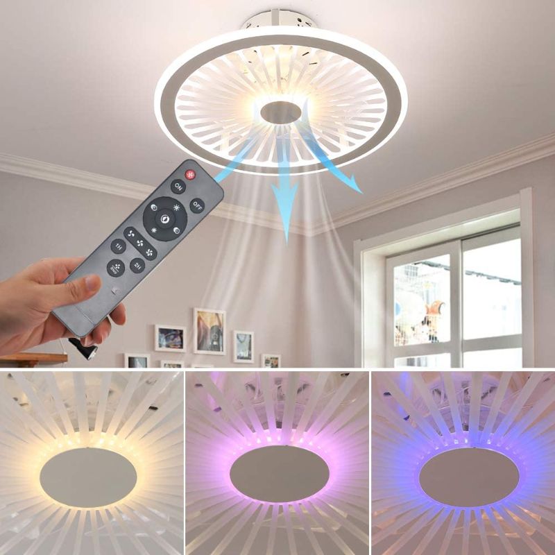 Photo 1 of XIYUN Ceiling Fan with Lights,Remote Control 3 color temperatures,Dimming,3 Gear Wind Speed Invisible fan light Enclosed Low Profile Fan,Ceiling Light with Fan RGB atmosphere with lights 35W 17.7in
