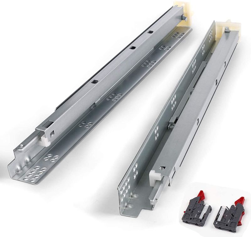 Photo 1 of 21" Soft Close Drawer Slides, Zinc Plated Under Mount Drawer Rails Full Extension, Come with Mounting Screws and Brackets, Concealed Cabinet Furniture Drawer Runners, 1 Pair
