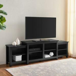 Photo 1 of 80" Simple Tiered Top TV Stand - Solid Black
