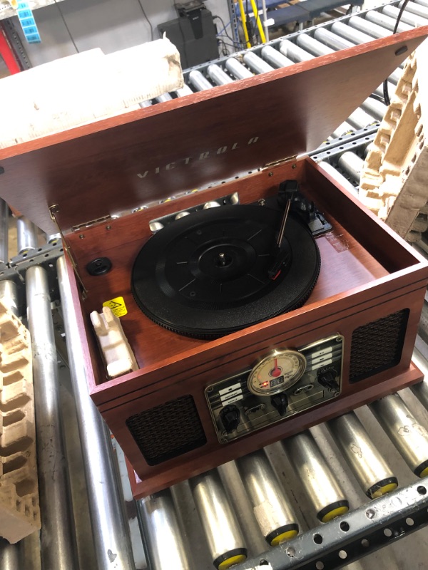 Photo 3 of Victrola Nostalgic 6-in-1 Bluetooth Record Player & Multimedia Center with Built-in Speakers - 3-Speed Turntable, CD & Cassette Player, FM Radio | Wireless Music Streaming | Mahogany
