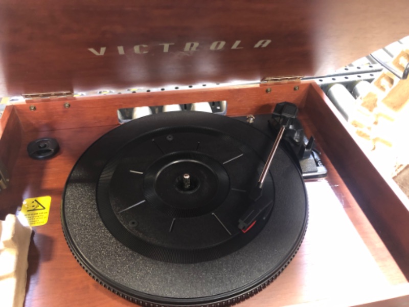 Photo 6 of Victrola Nostalgic 6-in-1 Bluetooth Record Player & Multimedia Center with Built-in Speakers - 3-Speed Turntable, CD & Cassette Player, FM Radio | Wireless Music Streaming | Mahogany
