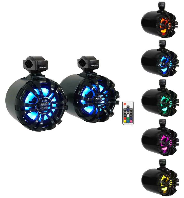 Photo 1 of 2) Rockville WB65KLED 6.5" 600w Black Marine Wakeboard LED Tower Speakers+Remote
BOX IS DAMAGED ITEM IS NEW 