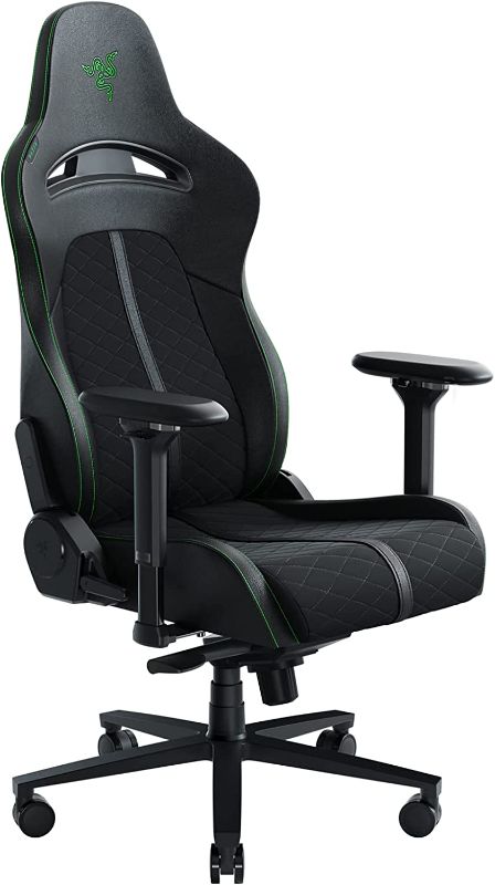 Photo 1 of Razer Enki Gaming Chair: All-Day Gaming Comfort - Built-in Lumbar Arch - Optimized Cushion Density - Dual-Textured, Eco-Friendly Synthetic Leather - Reactive Seat Tilt & 152-Degree Recline - Green - DAMAGED
