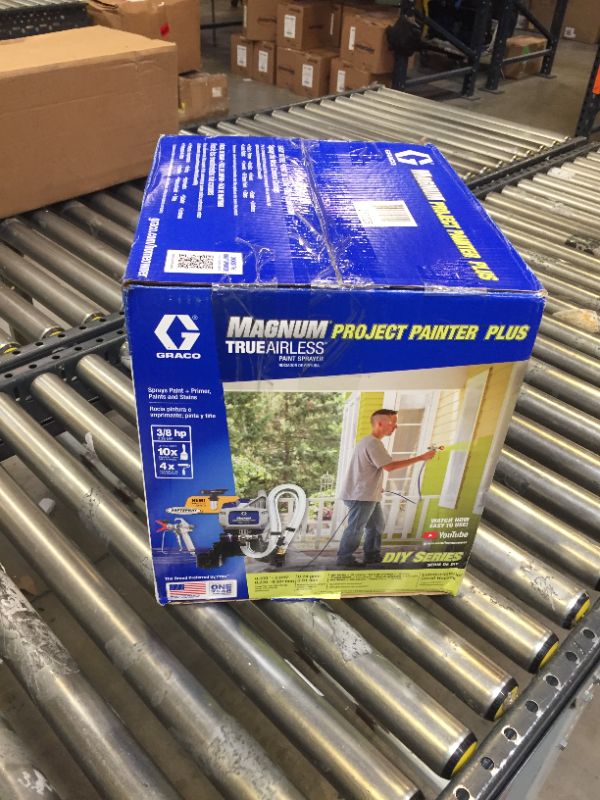 Photo 6 of Graco Magnum 257025 Project Painter Plus Paint Sprayer & TRU413 TrueAirless 413 Spray Tip, Black, Silver
(ITEM AND BOX ARE WET)
