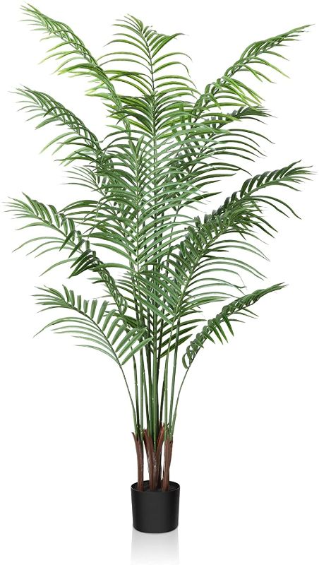Photo 1 of CROSOFMI Artificial Areca Palm Plant 5.2 Feet Fake Palm Tree with 15 Leaves Faux Yellow Palm in Pot for Indoor Outdoor House Home Office Modern Decoration Perfect Housewarming Gift base has minor crack 
