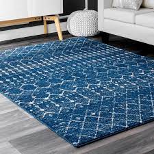 Photo 1 of Blythe Modern Moroccan Trellis Blue 6 ft. Square Rug
