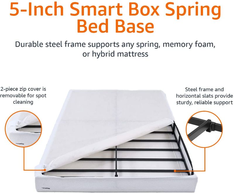 Photo 1 of Amazon Basics Smart Box Spring Bed Base, 5-Inch Mattress Foundation - Full Size, Tool-Free Easy Assembly FACTORY SEALED
