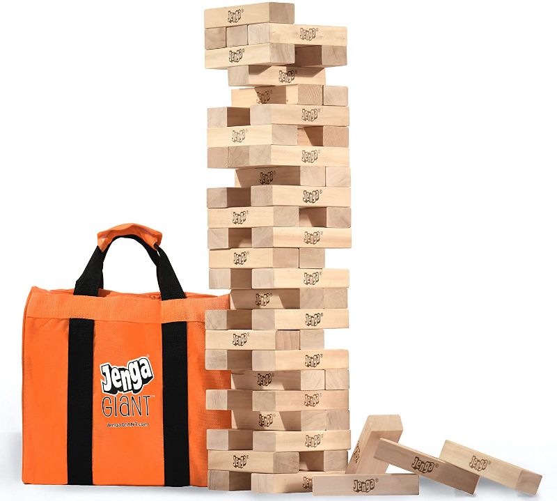 Photo 1 of 4 ft Jenga Giant JS6 (Stacks to Over 4 Feet) Precision-Crafted, Premium Hardwood Game with Heavy-Duty Carry Bag (Authentic Jenga Brand Game)
