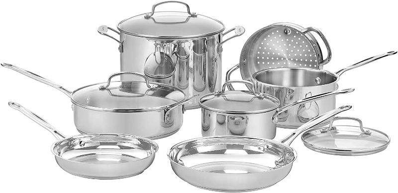 Photo 1 of Cuisinart 77-11G Stainless Steel 11-Piece Set Chef's-Classic-Stainless-Cookware-Collection
(MISSING STRAINER)
