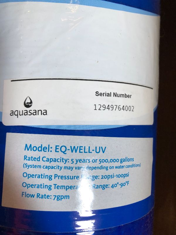 Photo 5 of Aquasana EQ PRO-AST Whole House Well System-Water Softener Alternative w/UV Purifier Salt-Free Descaler, Carbon & KDF Media-Filters Sediment & Chlorine-500,000 Gl, Blue
