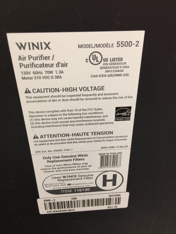 Photo 3 of Winix 5500-2 Air Cleaner with Plasma Wave Technology
