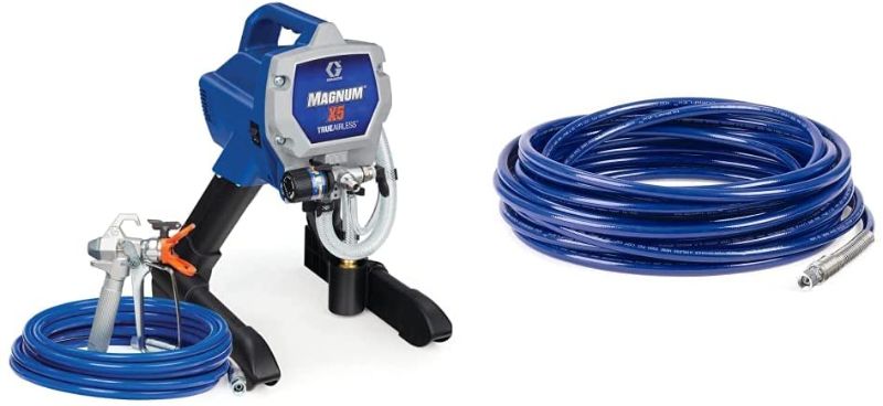 Photo 1 of Graco Magnum 262800 X5 Stand Airless Paint Sprayer, Blue & 247340 1/4-Inch Airless Hose, 50-Foot, Feet
