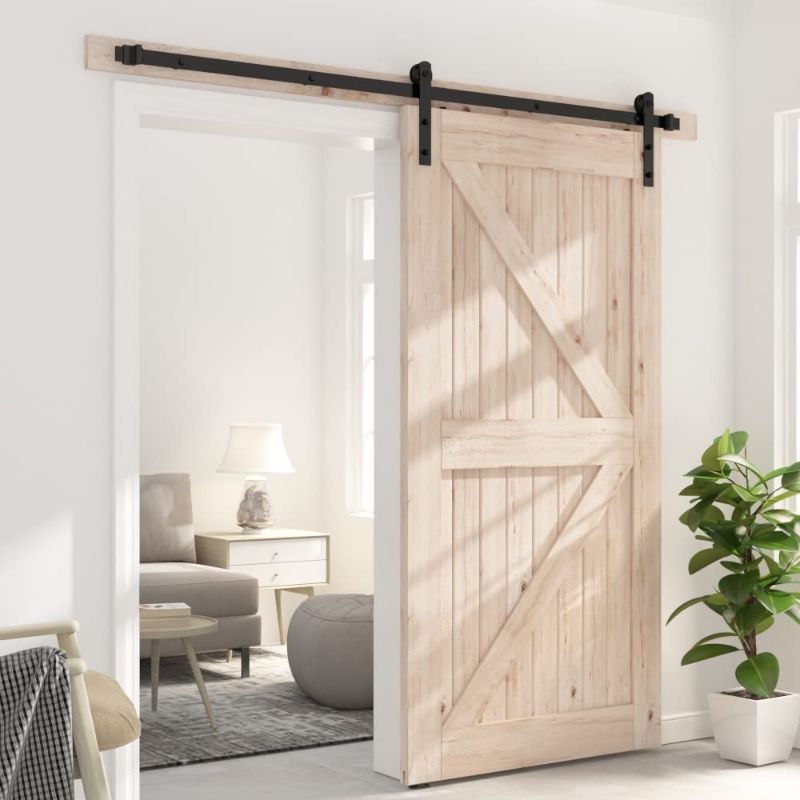 Photo 1 of SKYSEN 6FT Single Sliding barn Door Hardware kit, Barn Door Track, 1/4” Thick Material- 4FT-13FT Available- Smooth and Quiet- Easy to Install- Black (I Shape)

