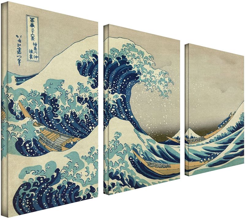 Photo 1 of Art Wall 3-Piece The Great Wave Off Kanagawa by Katsushika Hokusai Gallery Wrapped Canvas Artwork, 24 by 36-Inch
(CUT ON ONE OF THE PANELS)
