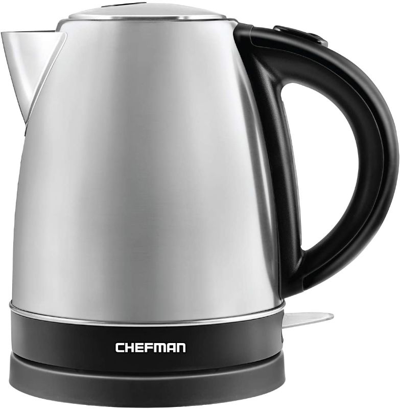 Photo 1 of Chefman Stainless Steel Electric Kettle Quickly Heats Water, Separates from Base for Cordless Pouring, Auto Shut Off Boil Dry Protection, BPA-Free Interior & Cool-Touch Handle, 1.7 Liter/1.8 Quart
