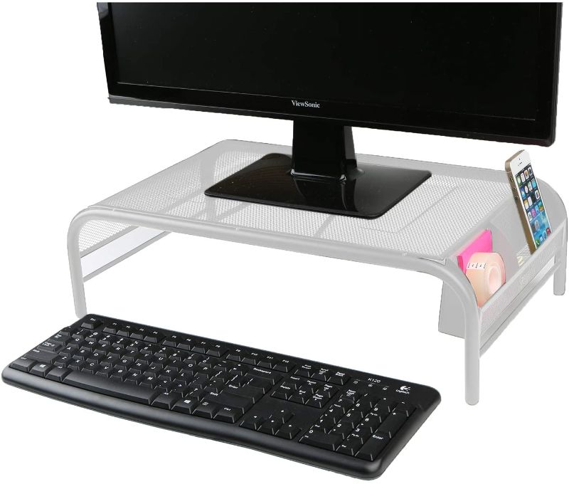 Photo 1 of Mind Reader MESHM-WHT Monitor Stand, Metal Mesh Riser & Desk Organizer, White
