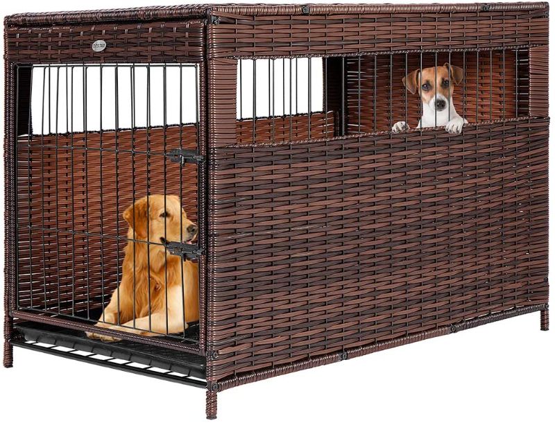 Photo 1 of DEStar Heavy Duty PE Rattan Wicker Pet Dog Cage Crate Indoor Outdoor Puppy House Shelter with Removable Tray and UV Resistant Cover
(MISSING HARDWARE)
