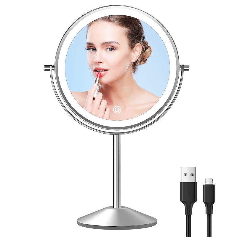 Photo 1 of Lighted Makeup Mirror with Magnification, 1X 10X Magnifying Mirror with Light, Rechargeable 8"