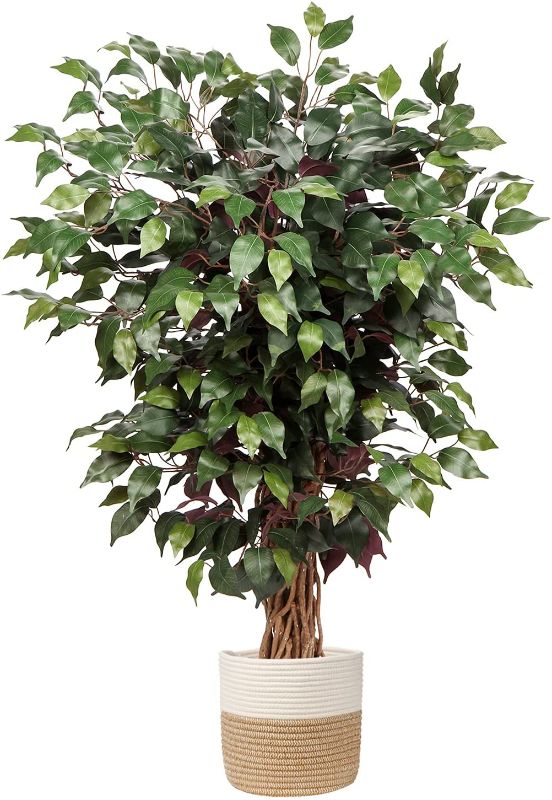 Photo 1 of Artificial Ficus Tree 3ft in Pot Fake Silk Plant with Green Red Leaves Natural Trunk for Indoor Outdoor Home Garden Decor
