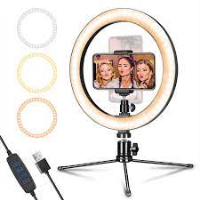 Photo 1 of LED Ring Light 10" with Tripod Stand & Phone Holder for Live Streaming & YouTube Video, Dimmable Desk Makeup Ring Light for Photography, Shooting with 3 Light Modes & 10 Brightness Level
