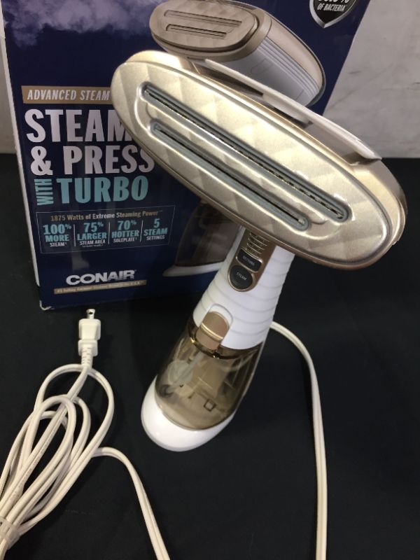 Photo 3 of Conair Turbo Extreme Steam Hand Held Fabric Steamer, White/Champagne, One Size
