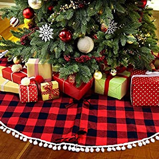 Photo 1 of 48In Christmas Tree Skirt Red and Black Buffalo Check Plaid Tree Skirt with Snowflake Edge, Winter New Year House Decoration Supplies for Christmas Holiday Party Gift Giving (Christmas Tree Skirt#3)
