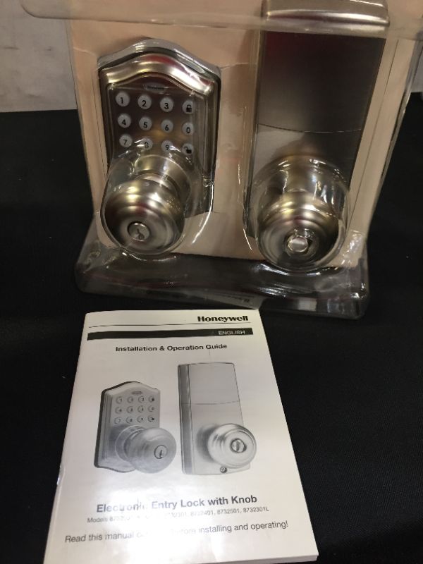 Photo 2 of Honeywell Safes & Door Locks - 8732301 Electronic Entry Knob Door Lock, Satin Nickel, 6.5 x 8.8 x 9 inches (POSSIBLY MISSING SOME HARDWARE)