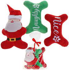 Photo 1 of JPB Dog Christmas Toys Pack,Santa Puppy Toy and Plush Pet Squeaky Bone Toys
