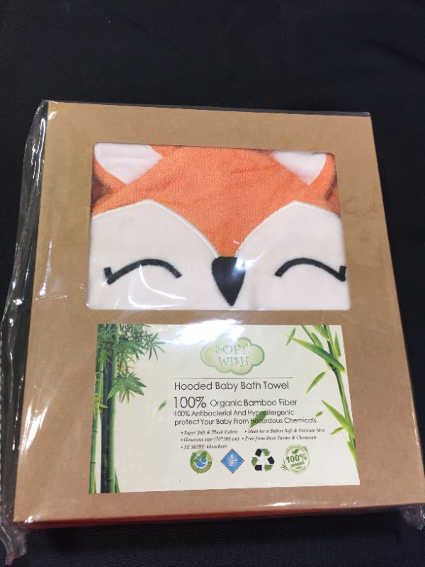 Photo 2 of Fox Style Bamboo Baby Hooded Bath Towel & Washing Glove Set - Size 40x28”, Soft and Comfortable, Ultra Absorbent, 100% Natural for Baby (Orange)
