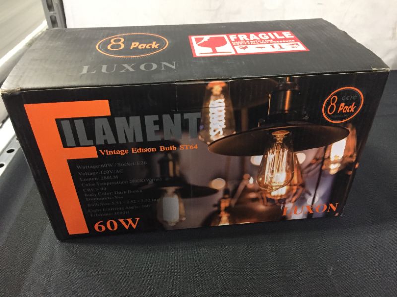 Photo 2 of 8-Pack Edison Bulbs Antique Vintage Style Light Bulb Dimmable Amber Warm 60W E26 Base for Wall Sconce Chandelier Retro Fixture by LUXON
