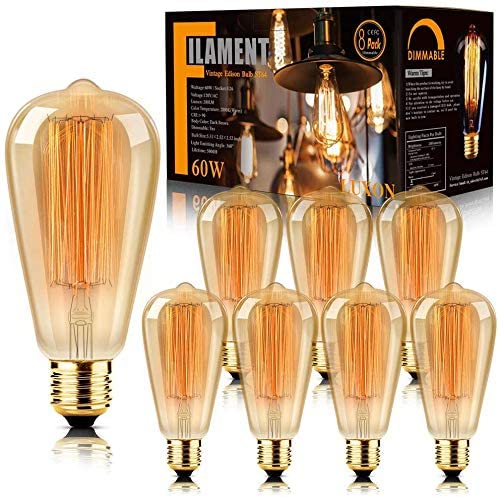 Photo 1 of 8-Pack Edison Bulbs Antique Vintage Style Light Bulb Dimmable Amber Warm 60W E26 Base for Wall Sconce Chandelier Retro Fixture by LUXON
