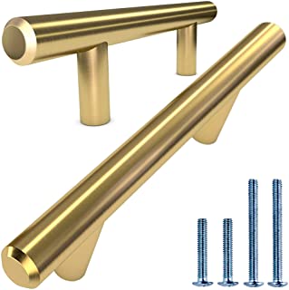 Photo 1 of Alpine Hardware Premium Solid Euro Style Bar Handle Pull | 10Pack ~3.75" Hole Center & 6 1/8" Length | Heavy Stainless Steel Bar Handle Pull with Gold/Brass Finish | American Owned Cabinet Hardware
