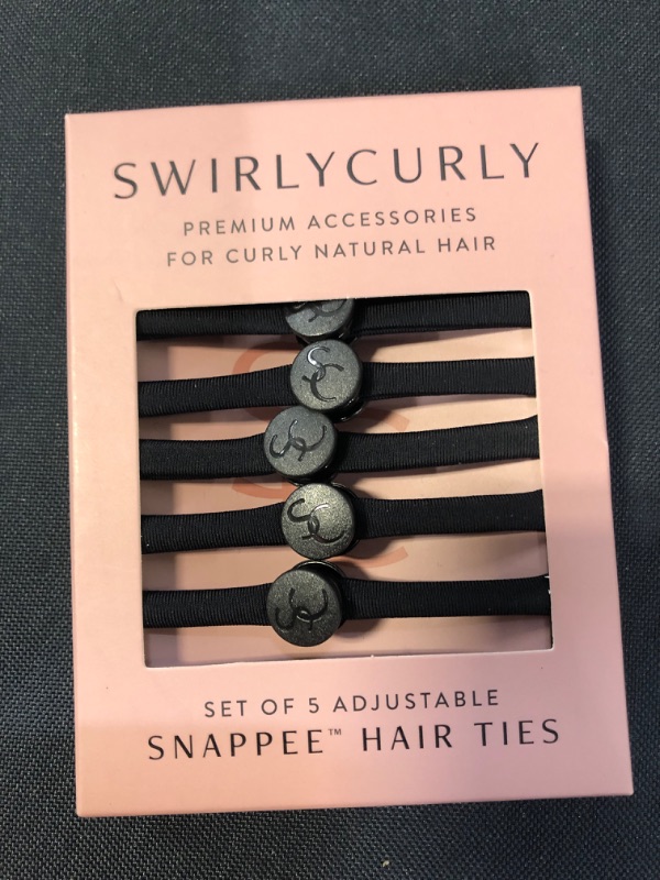 Photo 2 of SWIRLYCURLY Snap Hair Ties for Thick, Natural, Curly Hair | No Slip, No Tension Pro Hair Tie | Strong Ponytail Holder (5 Pack, Black)
