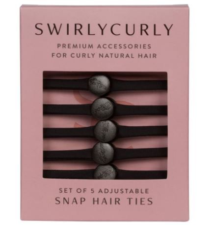 Photo 1 of SWIRLYCURLY Snap Hair Ties for Thick, Natural, Curly Hair | No Slip, No Tension Pro Hair Tie | Strong Ponytail Holder (5 Pack, Black)
