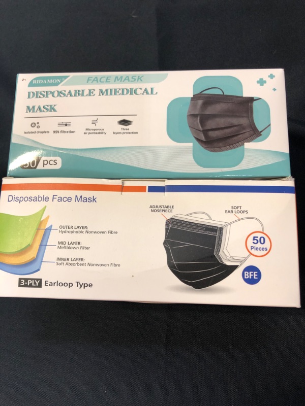 Photo 1 of 2 Packs Of 50 Masks (Black)