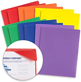 Photo 1 of Blue Summit Supplies Plastic Folders with Pockets, Reinforced Corners, Durable 2 Pocket Folder with Corner Flaps Inside to Hold Papers in Place, Assorted Colors, 12 Pack
