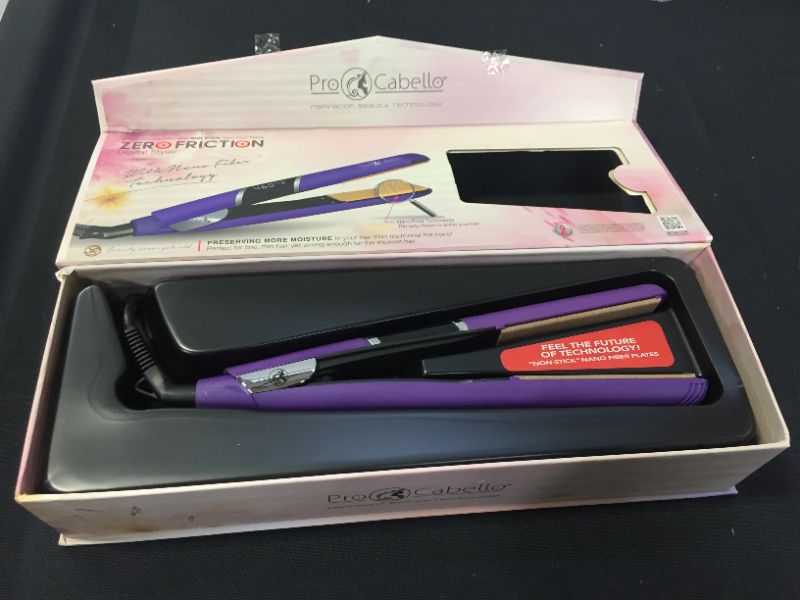 Photo 2 of ProCabello Flat Iron Hair Straightener - Zero Friction - Digital Styler - Non-Stick Nano Fiber Plates - 1 Inch (Purple)
