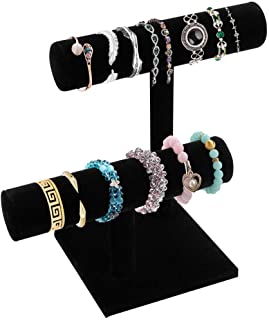 Photo 1 of 2 Tier Black Velvet T-Bar Bracelet Watch Jewelry Stand Display (Black)