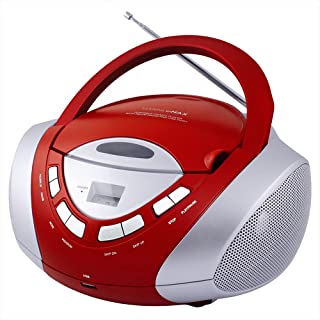 Photo 1 of HANNLOMAX HX-320CD CD/MP3 Boombox, AM/FM Radio, USB Port for MP3 Playback, Aux-in, LCD Display,AC/DC Dual Power Source (Red/Silver)
