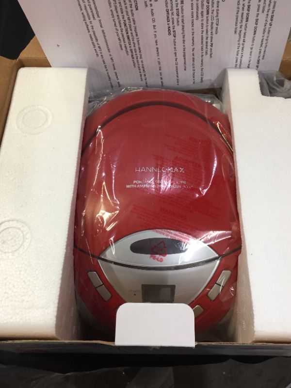 Photo 1 of HANNLOMAX HX-320CD CD/MP3 Boombox, AM/FM Radio, USB Port for MP3 Playback, Aux-in, LCD Display,AC/DC Dual Power Source (Red/Silver)
