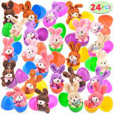 Photo 1 of 24 PCs Filled Easter Eggs with Plush Bunny 3.2" Bright Colorful Easter Eggs Prefilled with Variety 4.5" Plush Bunnies BRAND NEW FACTORY SEALED 
