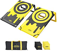 Photo 1 of A11N Portable PVC Framed Cornhole Game Set with 8 Bean Bags & Carrying Bag | Yellow & Black Pattern