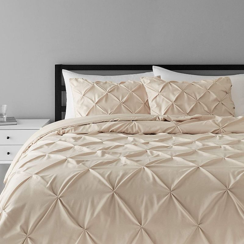 Photo 1 of 3 Piece Luxury Pinch Pleat Pintuck Fashion Duvet Set, Queen, Cream